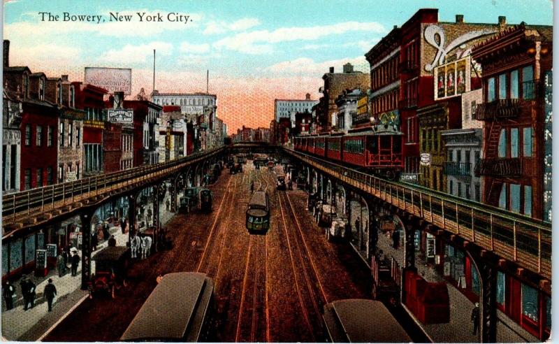 NEW YORK CITY, NY New York   View of the BOWERY  STREETCARS  c1910s   Postcard