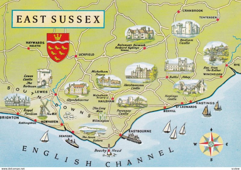 EAST SUSSEX, England, 1950-1960's; Map Of East Sussex