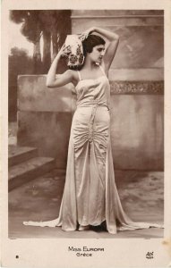 1930 Miss Europa RPPC Postcard 8, Greece, Girl in Evening Gown, Beauty Queen