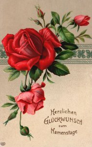 Vintage Postcard A Happy Birthday Bunch Of Rose Flowers Natal Day Greetings Wish