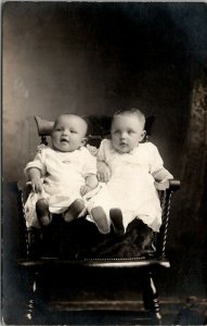 Babies Seated for Photograph Lindquist Photo Alexandria Minnesota Postcard U3