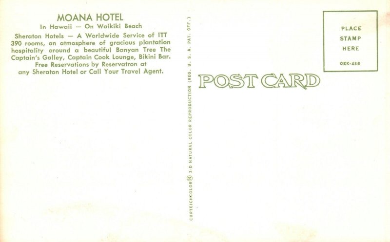 Vintage Postcard Moana Hotel Hospitality Service Restaurant Waikiki Beach Hawaii