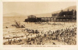 RPPC Bathing Beach ENGLISH BAY Vancouver, BC Photo c1920s Vintage Postcard