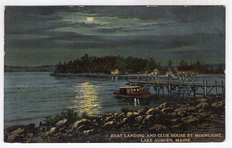 Lake Auburn, Maine, Boat Landing and Club House By Moonlight