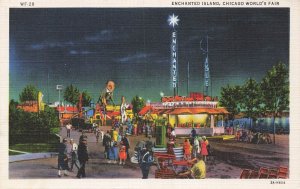 CHICAGO ILLINOIS IL~WORLD FAIR NIGHT VIEW ENCHANTED ISLAND~1930 VINTAGE POSTCARD