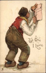 Tuck Frances Brundage Valentine Dutch Man Writing Love Letter c1910 Postcard