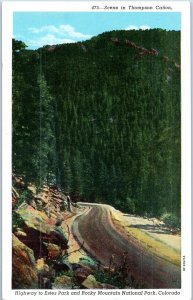 Scene In Thompson Canyon Highway to Estes Park Colorado Postcard