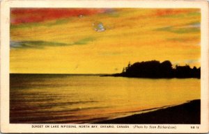 VINTAGE POSTCARD SUNSET ON LAKE NIPISSING NORTH BAY ONTARIO CANADA c. 1930