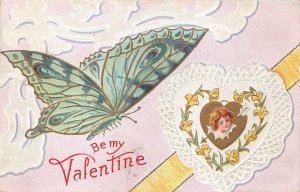VALENTINE HOLDIAY BUTTERFLY EMBOSSED POSTCARD 1910
