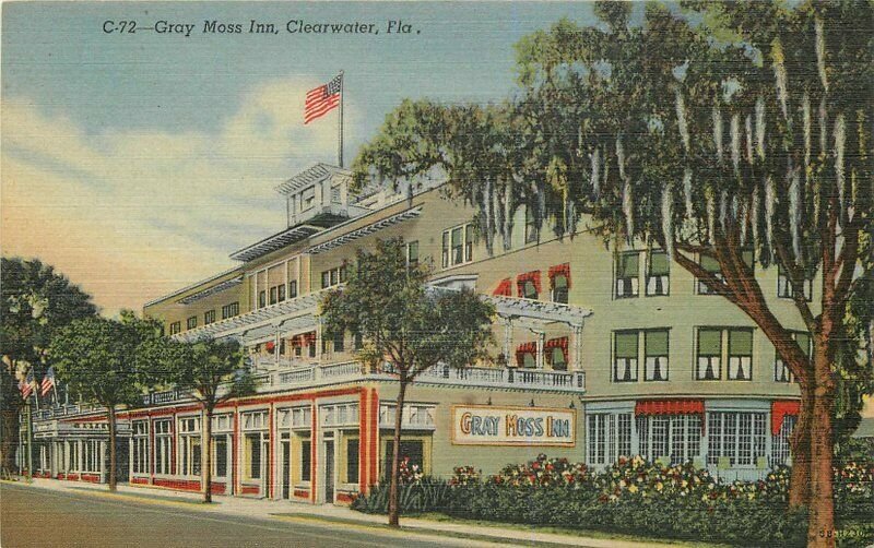 Clearwater Florida Gray Moss Inn Florida roadside 1940s Postcard Teich 7783