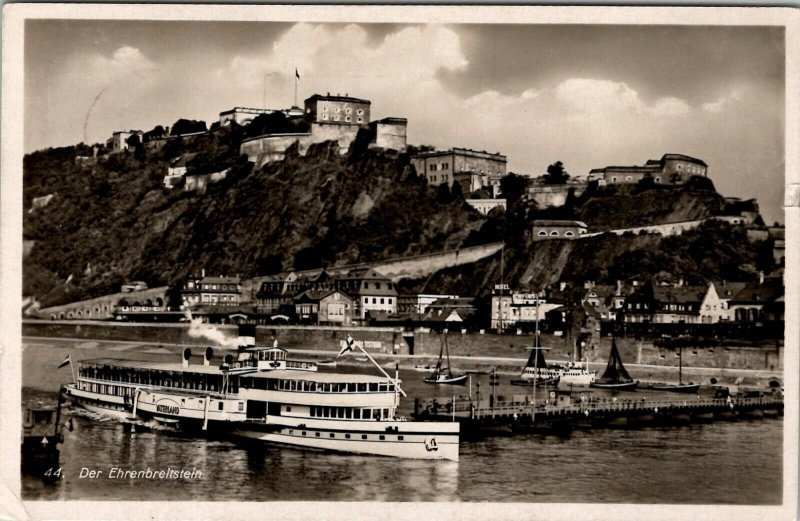 RPPC Ehrenbreistein Fortress Rheingold 1938 Bingen to Andover Mass Postcard W4