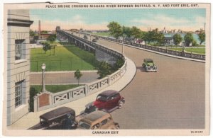 Peace Bridge, Canadian Exit, Fort Erie, Ontario, 1935 Curt Teich Linen Postcard