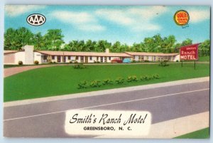 Greensboro North Carolina Postcard Smith's Ranch Motel Exterior Building c1940