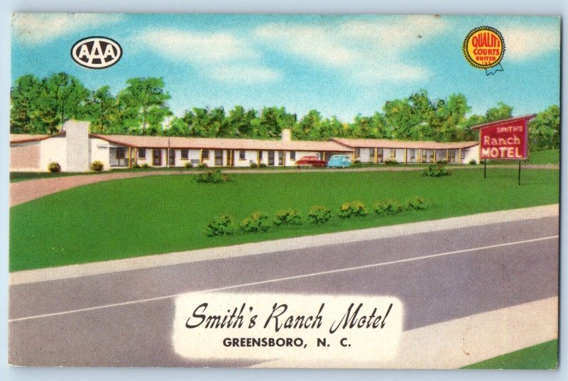 Greensboro North Carolina Postcard Smith's Ranch Motel Exterior Building c1940