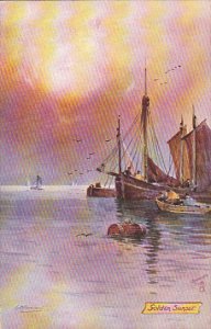 Fishing In The North Sea Golden Sunset 1908 Tucks