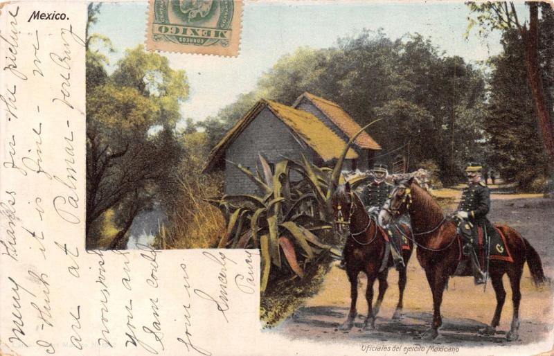 MEXICO~OFFICIALES del EJERCITO MEXICANO~ARMY OFFICERS POSTCARD 1905 PSTMK