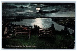 1908 Moonlight Looking Down Niagara River from Queenston Heights Canada Postcard