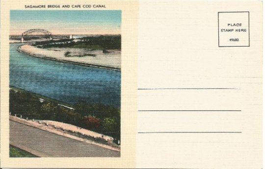 Sagamore Bridge and Cape Cod Canal Vintage Postcard Linen Postcard