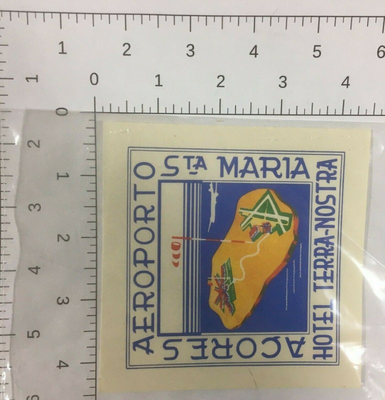 Hotel Terra Nostra St Maria Acores Luggage Label Vtg Sticker Stamp Poster  