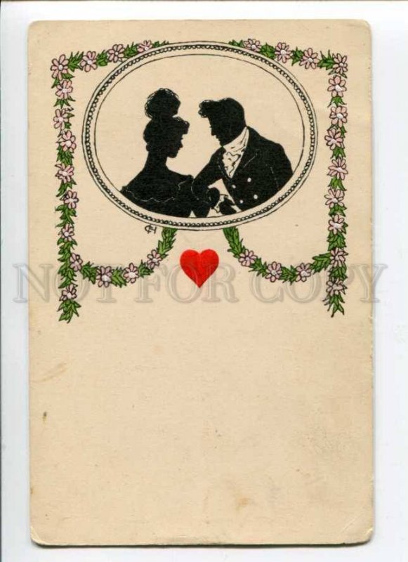 288362 Embossed Heart SILHOUETTE Lovers by CH Vintage postcard