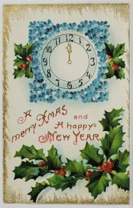 Christmas New Year Greeting Clock Holly To Newman Fam Gettysburg Pa Postcard R9
