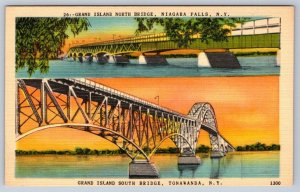 North Bridge Niagara Falls South Bridge Tonawanda Grand Island NY Linen Postcard