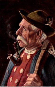 Austrian Man In Traditional Costume Smoking Pipe