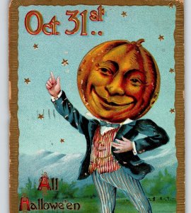 Halloween Postcard Uncle Sam Goblin Man Gottschalk Germany 1911 Fantasy 2040
