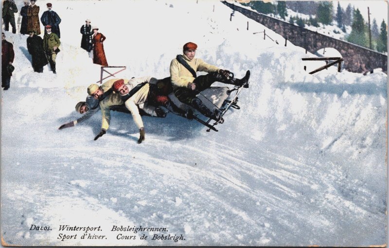 Switzerland Davos Wintersport Bobsleigh Rennen Vintage Postcard C092