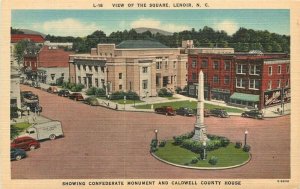 1950s North Carolina Lenoir Square Autos Confederate Monument Postcard 22-11628