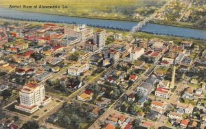 ALEXANDRIA, Louisiana LA   CITY AERIAL~BIRD'S EYE VIEW   ca1940's Linen Postcard