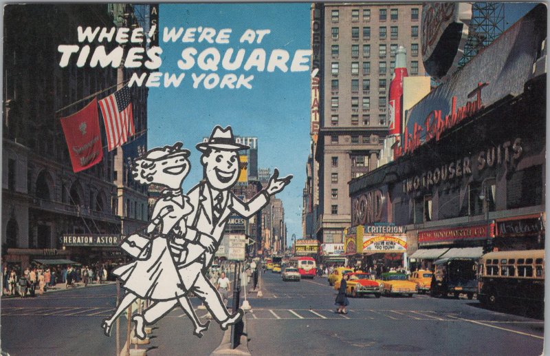 Whee! We're at Times Square New York - Cartoon Couple