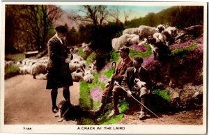 RPPC A Crack Wi' the Laird, Shepherds with Flock, Owner Vintage Postcard P16