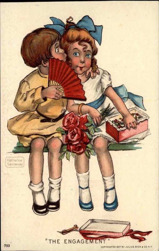 Katharine Gassaway Little Boy Whispers to Girl The Engagement c1910 Postcard