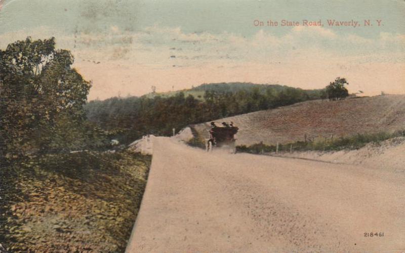 Old Car on the State Road at Waverly NY, New York - pm 1914 - DB