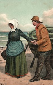 Vintage Postcard Lovers Quarrel Man Holding Back Her Arms Apology Romance