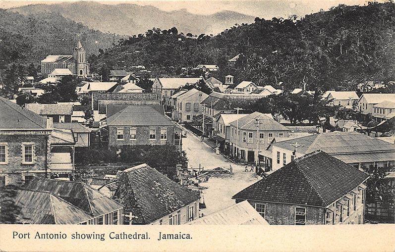 Port Antonio Showing Cathedral Street View Jamaica B. W. I. Postcard