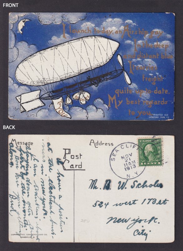 UNITED STATES 1913, Postcard, Air Ship Zeppelin