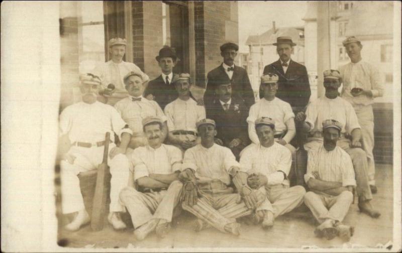 Cricket Team Men Uniforms Equipment c1910 Real Photo Postcard US PAPER myn