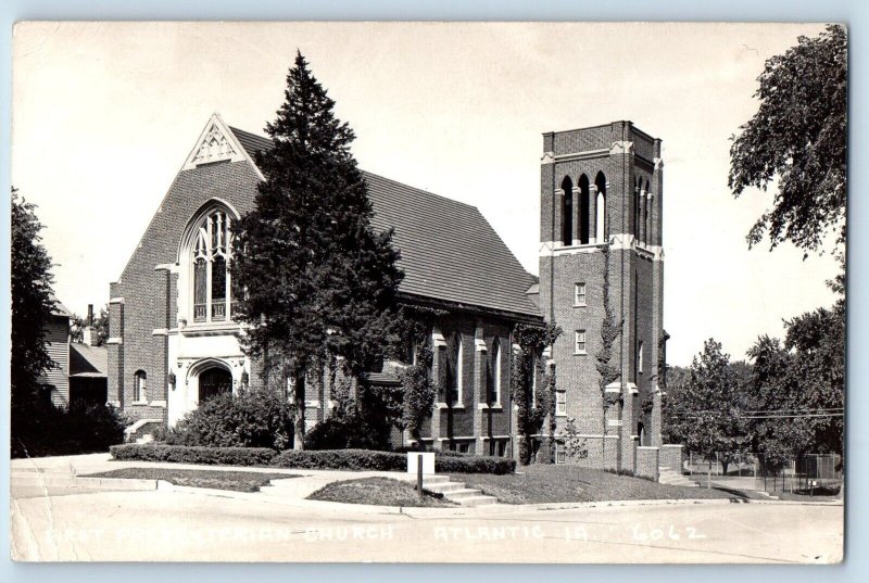 Atlantic Iowa IA Postcard RPPC Photo First Presbyterian Church 1952 Vintage