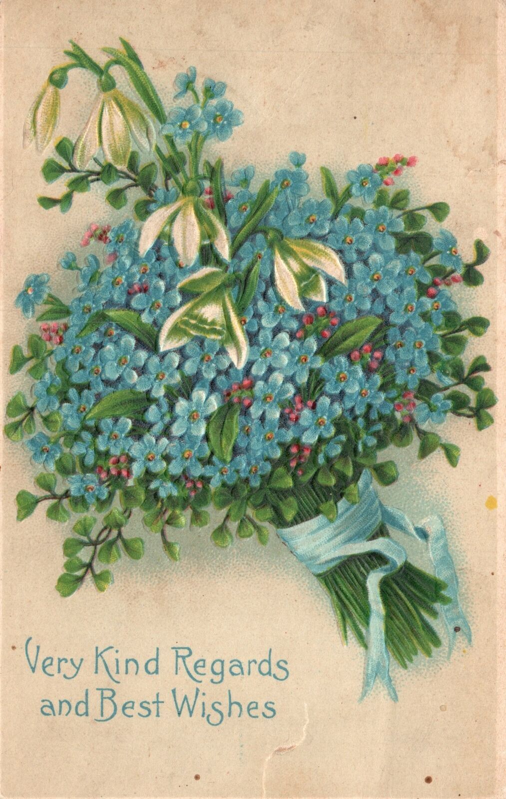 Vintage Postcard 1911 Very Kind Regards and Best Wishes Greetings Blue ...