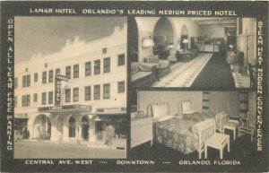 Postcard 1930s Florida Orlando Lamar Hotel multi View occupation 23-11985