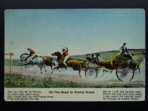 Scotland CARRIAGE & FOUR On The Road to GRETNA GREEN How far.... c1930s Postcard