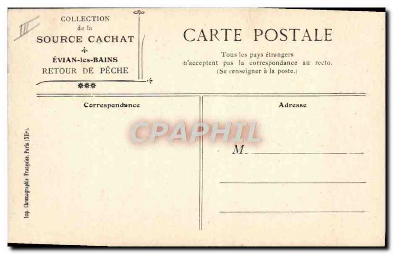 Old Postcard fishing boat back Evian les Bains Source Cachat