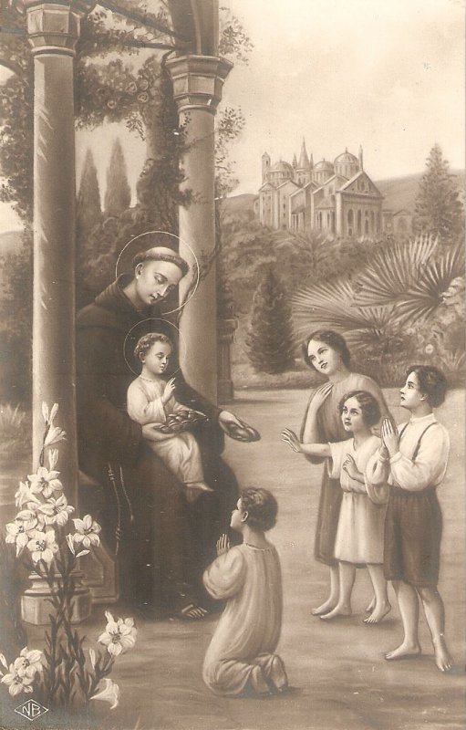 Saint holding Infant Jesus, blessing the children Vintagem Italian religious