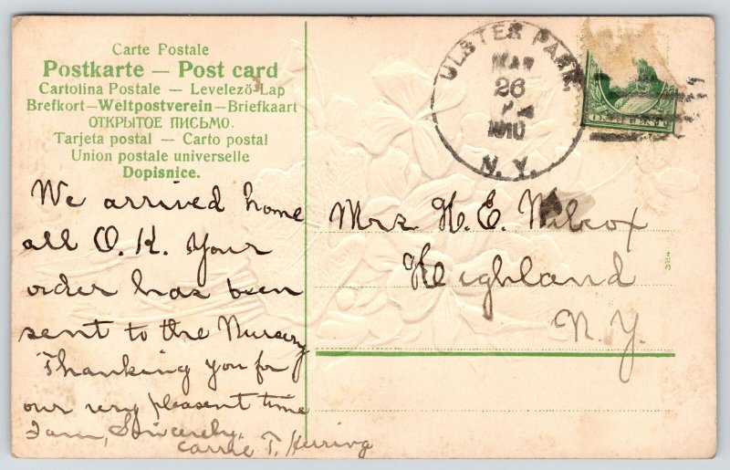 Catherine Klein Easter Greetings~African Violets Bouquet~Gold Leaf Embossed~1910