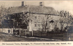 RPPC, Bennington, VT Vermont OLD CATAMOUNT TAVERN~Burned 1871 ca1940's Postcard