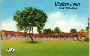 HENRYETTA, OK Oklahoma   WESTERN  COURT   c1940s  Roadside  Linen   Postcard