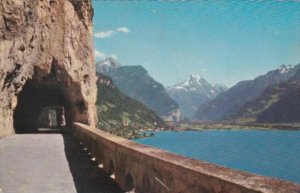 Switzerland Axenstrasse am Vierwaldstaettersee mit Fluelen und Bristenstock 1964