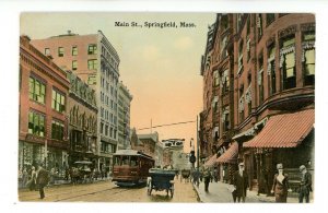 MA - Springfield. Main Street, Trolley, Horses, Wagons, Autos